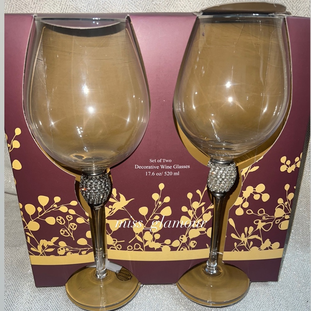 David Tutera Wedding Rhinestone Decorative Wine Glass Set